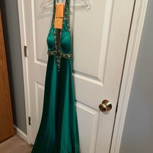 Prom/Evening Gown-Gorgeous Green Satin with beading